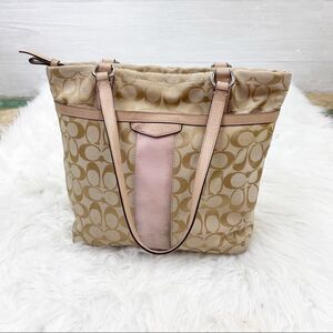 Coach Signature Logo Canvas Stripe Tote Bag